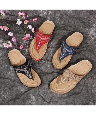 2023 Women Casual Orthopedic Sandals, Crystal Fashion Clip Toe Wedge Slippers, Anti-Slip Comfort Sandal Flip Flop (39,Khaki) ...