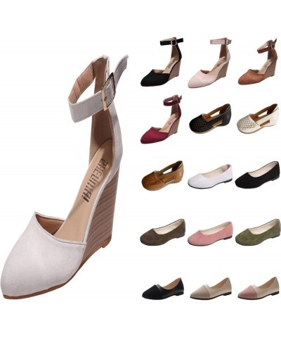 Womens Sandals Dressy Fashion Closed Toe Solid Suede Pointed Wedge Sandals Fall Buckle Sandals Wedding Shoes for Bride Beige_...