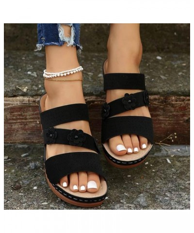 Sandals for Women Casual Summer Arch Support Slides Comfort Wedge Shoes Open Toe Slippers Slip On Walking Sandal Shoe A1-blac...