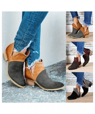 Boots for Women,Women's Wedges Ankle Booties Retro V Cutout Comfy Short Boots Leather Color Block Chunky Block Heels Shoes Bl...