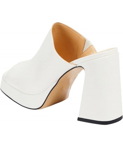 Women Classic Peep Toe Chunky High Heel Slip On Platform Mules Ladies Summer Fashion Party Shoes Size 4-16 US White $27.72 Mu...