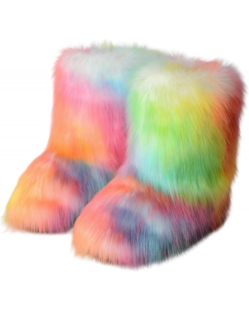 Furry Boots for Women Fuzzy Fluffy Snow Boot Faux Fur Colorful with Round Toe Water Resistant Flat Shoes Rubber Sole for Girl...