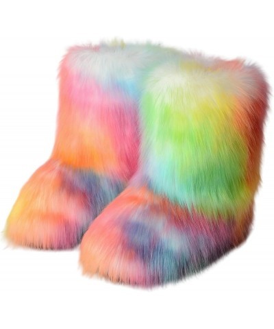 Furry Boots for Women Fuzzy Fluffy Snow Boot Faux Fur Colorful with Round Toe Water Resistant Flat Shoes Rubber Sole for Girl...