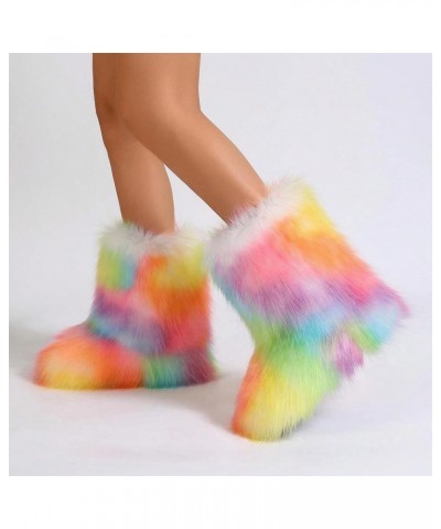 Furry Boots for Women Fuzzy Fluffy Snow Boot Faux Fur Colorful with Round Toe Water Resistant Flat Shoes Rubber Sole for Girl...