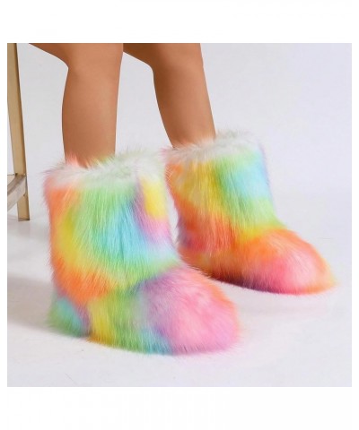 Furry Boots for Women Fuzzy Fluffy Snow Boot Faux Fur Colorful with Round Toe Water Resistant Flat Shoes Rubber Sole for Girl...