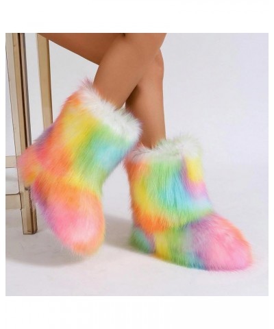 Furry Boots for Women Fuzzy Fluffy Snow Boot Faux Fur Colorful with Round Toe Water Resistant Flat Shoes Rubber Sole for Girl...