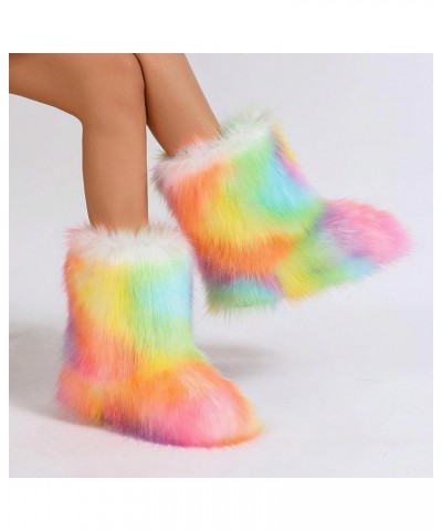 Furry Boots for Women Fuzzy Fluffy Snow Boot Faux Fur Colorful with Round Toe Water Resistant Flat Shoes Rubber Sole for Girl...