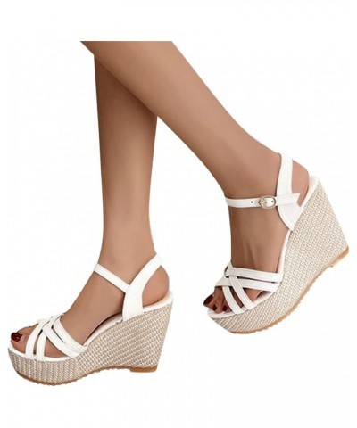 Wedge Heel Sandals for Women Size 10 Sandals Soled Leisure Womens Thick Fashion Shoes Women Fuzzy Slippers A-white $14.71 San...