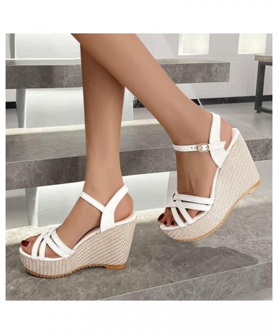 Wedge Heel Sandals for Women Size 10 Sandals Soled Leisure Womens Thick Fashion Shoes Women Fuzzy Slippers A-white $14.71 San...