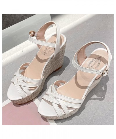 Wedge Heel Sandals for Women Size 10 Sandals Soled Leisure Womens Thick Fashion Shoes Women Fuzzy Slippers A-white $14.71 San...