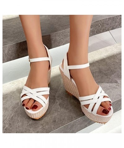 Wedge Heel Sandals for Women Size 10 Sandals Soled Leisure Womens Thick Fashion Shoes Women Fuzzy Slippers A-white $14.71 San...