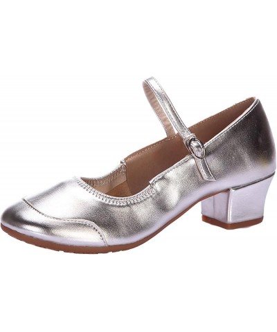 Womens Wedding Sandals Full Sole Rubber Low Heel Thick Heel Dance Shoes Sandals Silver $11.67 Sandals