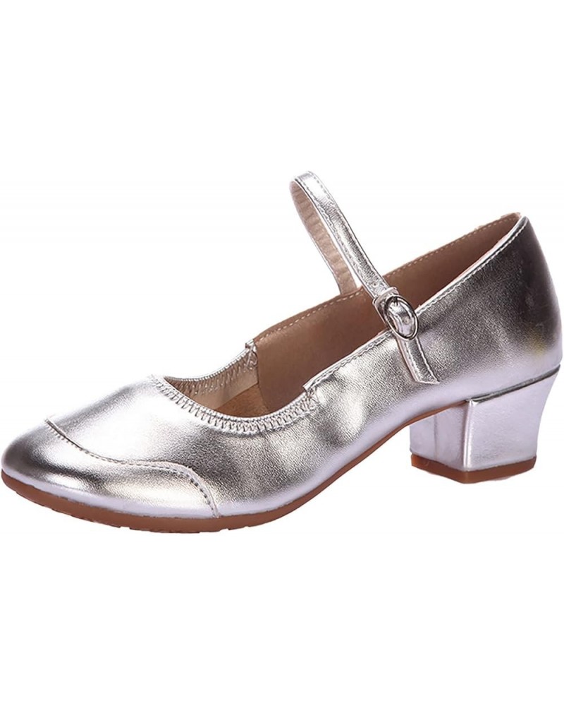 Womens Wedding Sandals Full Sole Rubber Low Heel Thick Heel Dance Shoes Sandals Silver $11.67 Sandals