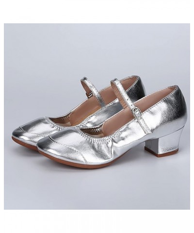 Womens Wedding Sandals Full Sole Rubber Low Heel Thick Heel Dance Shoes Sandals Silver $11.67 Sandals