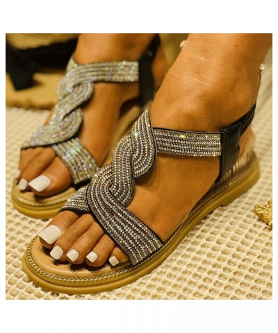 Women's Bohemian Diamond Platform Sandals Elastic Belt Slip on Wedge Heel Beach Shoes Roman Casual Open Toe 7 Black $22.19 Sa...