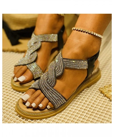 Women's Bohemian Diamond Platform Sandals Elastic Belt Slip on Wedge Heel Beach Shoes Roman Casual Open Toe 7 Black $22.19 Sa...