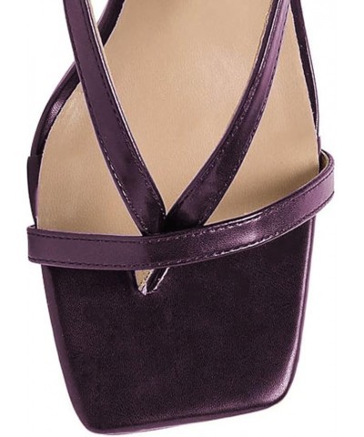 Women's Open Square Toe Sandals Flip Flop Mid Heels Pumps Ankle Strappy Elegant Summer Party Dress Shoes Size 4-16 US Purple ...