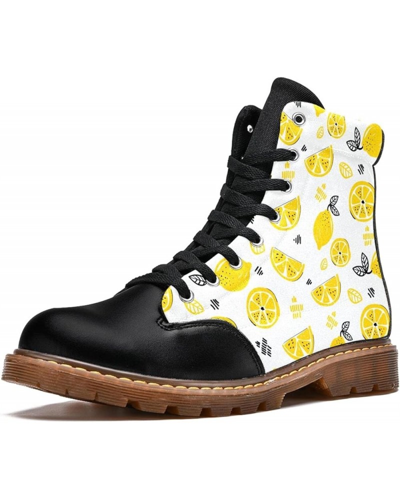 6.5 Handdrawn Lemon Women's Leather Boots Girl Ankle Boots High Top Lace Up Print Classic Winter Shoes Multi $39.94 Boots