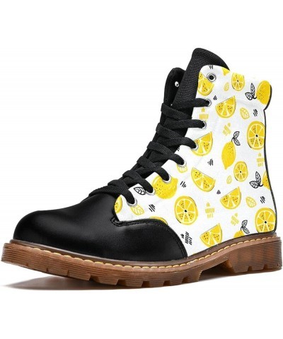 6.5 Handdrawn Lemon Women's Leather Boots Girl Ankle Boots High Top Lace Up Print Classic Winter Shoes Multi $39.94 Boots