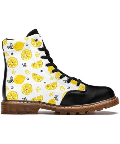 6.5 Handdrawn Lemon Women's Leather Boots Girl Ankle Boots High Top Lace Up Print Classic Winter Shoes Multi $39.94 Boots