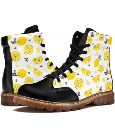 6.5 Handdrawn Lemon Women's Leather Boots Girl Ankle Boots High Top Lace Up Print Classic Winter Shoes Multi $39.94 Boots