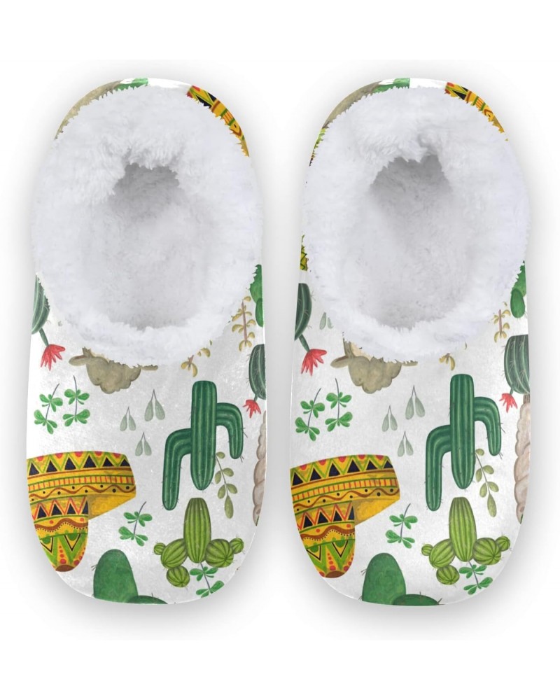 Mexican Alpaca Llama Animal House Slippers for Women Tropical Cactus Flower Soft Coral Fleece Comfy Women's Slippers Socks No...