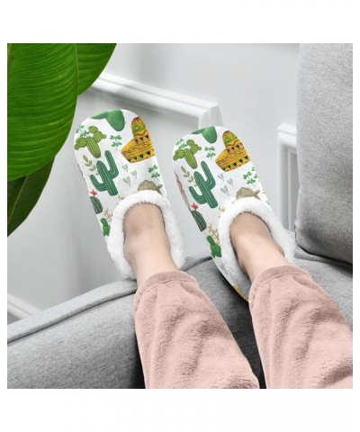 Mexican Alpaca Llama Animal House Slippers for Women Tropical Cactus Flower Soft Coral Fleece Comfy Women's Slippers Socks No...