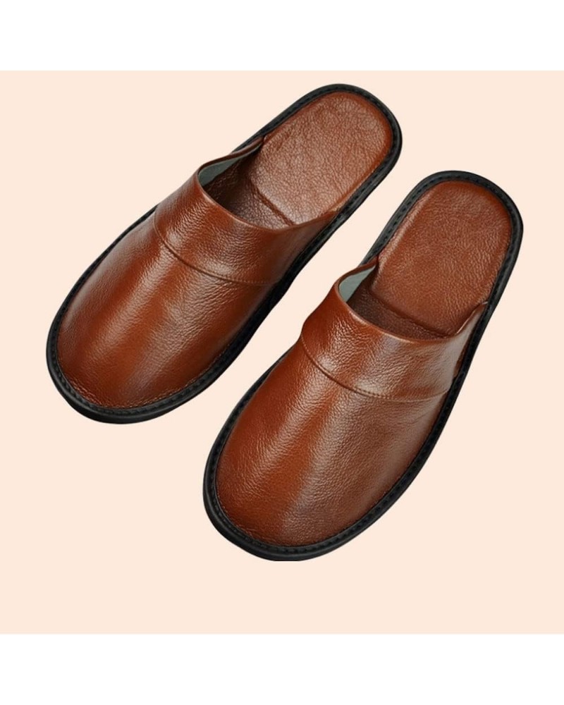 Mens Women Genuine Cowhide Leather Slippers Non Slip Home Bedroom Shoes House Slippers Comfy Indoor Slippers (Color : E, Size...