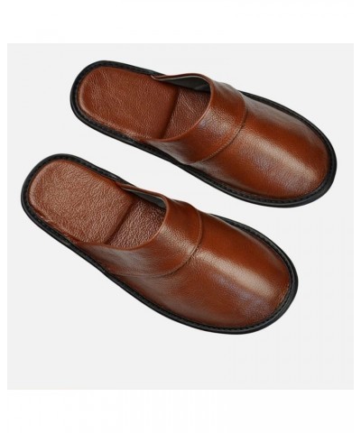 Mens Women Genuine Cowhide Leather Slippers Non Slip Home Bedroom Shoes House Slippers Comfy Indoor Slippers (Color : E, Size...