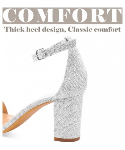 Heels for Women Open Toe Ankle Strap Chunky Heel Sandals 2.75 Inch Silver $13.74 Sandals