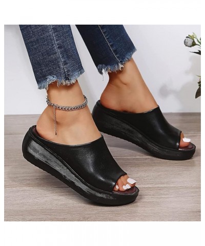 Women Basic Plain Slippers Slip on Platform Sandals Arch Support Sliders Mules Shoes Comfortable Summer Wedge Fish Mouth Sand...