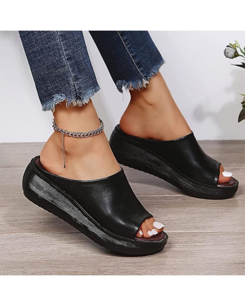 Women Basic Plain Slippers Slip on Platform Sandals Arch Support Sliders Mules Shoes Comfortable Summer Wedge Fish Mouth Sand...