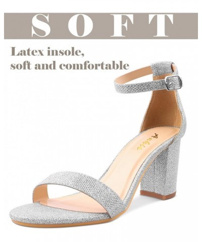 Heels for Women Open Toe Ankle Strap Chunky Heel Sandals 2.75 Inch Silver $13.74 Sandals