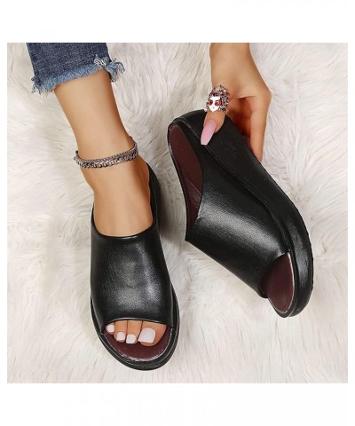 Women Basic Plain Slippers Slip on Platform Sandals Arch Support Sliders Mules Shoes Comfortable Summer Wedge Fish Mouth Sand...