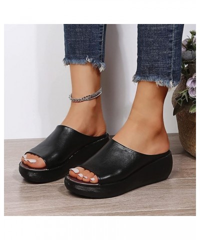 Women Basic Plain Slippers Slip on Platform Sandals Arch Support Sliders Mules Shoes Comfortable Summer Wedge Fish Mouth Sand...