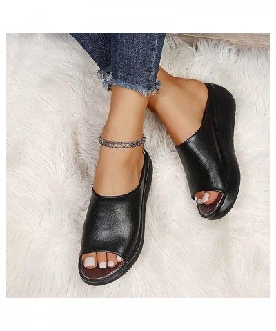 Women Basic Plain Slippers Slip on Platform Sandals Arch Support Sliders Mules Shoes Comfortable Summer Wedge Fish Mouth Sand...