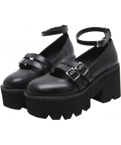 Women's Goth Mary Jane Platform Shoes Chunky Heeled Ankle Strap Pumps Dress Shoes Black $23.45 Pumps