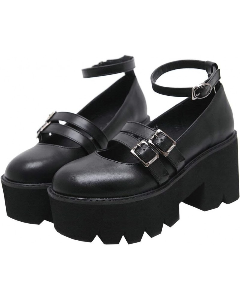 Women's Goth Mary Jane Platform Shoes Chunky Heeled Ankle Strap Pumps Dress Shoes Black $23.45 Pumps