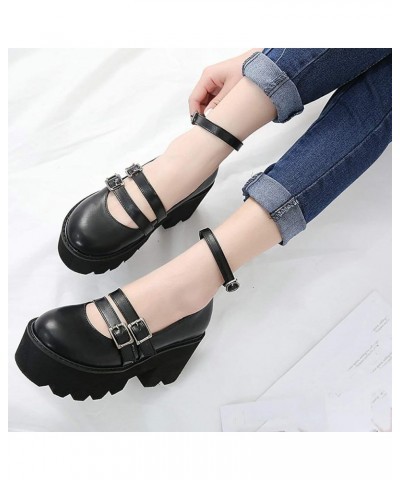 Women's Goth Mary Jane Platform Shoes Chunky Heeled Ankle Strap Pumps Dress Shoes Black $23.45 Pumps