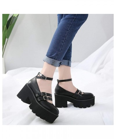 Women's Goth Mary Jane Platform Shoes Chunky Heeled Ankle Strap Pumps Dress Shoes Black $23.45 Pumps