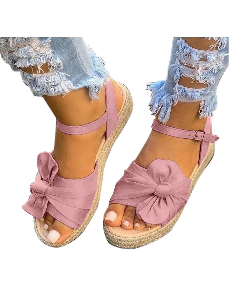 Summer Bow Tie Ankle Strap Buckle Flat Espadrille Platform Sandals for Women Casual Comfortable Breathable Open Toe Sandals 8...