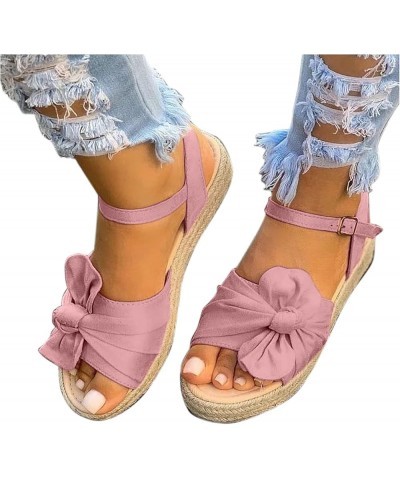 Summer Bow Tie Ankle Strap Buckle Flat Espadrille Platform Sandals for Women Casual Comfortable Breathable Open Toe Sandals 8...