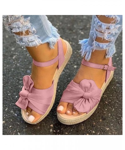 Summer Bow Tie Ankle Strap Buckle Flat Espadrille Platform Sandals for Women Casual Comfortable Breathable Open Toe Sandals 8...