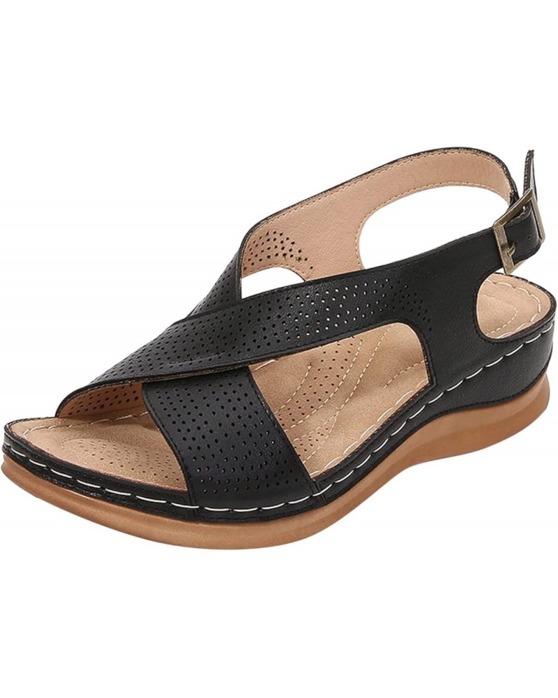 Women Sandals Summer Bohemian Vintage Style Slope Heel Sandals Comfortable Buckle Sandals Pool Sandals Women Flip Flop (Red, ...