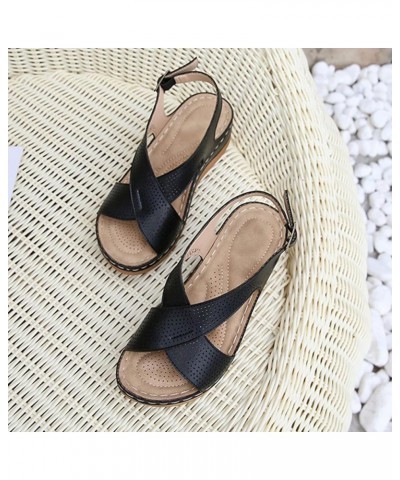 Women Sandals Summer Bohemian Vintage Style Slope Heel Sandals Comfortable Buckle Sandals Pool Sandals Women Flip Flop (Red, ...