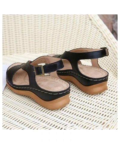 Women Sandals Summer Bohemian Vintage Style Slope Heel Sandals Comfortable Buckle Sandals Pool Sandals Women Flip Flop (Red, ...