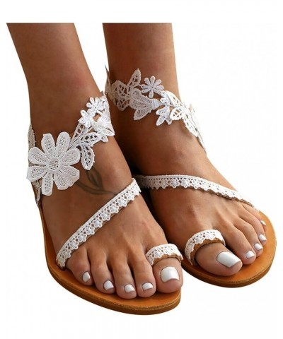 Sandals Women Dressy Summer Casual Open Toe Lace-up Flat sandals Retro Slippers Crystal Fashion Women's Sandals C3-white $13....