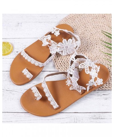 Sandals Women Dressy Summer Casual Open Toe Lace-up Flat sandals Retro Slippers Crystal Fashion Women's Sandals C3-white $13....