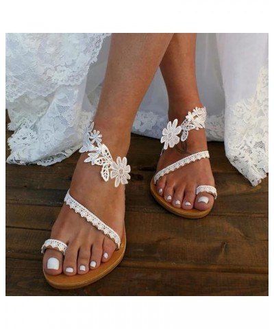 Sandals Women Dressy Summer Casual Open Toe Lace-up Flat sandals Retro Slippers Crystal Fashion Women's Sandals C3-white $13....