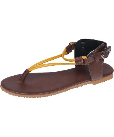 Women's Vintage Roman Style Leather Flat Sandals Ladies Fashion Buckle Strap Flat Sandals Breathable Clip Toe Yellow 9 $15.40...